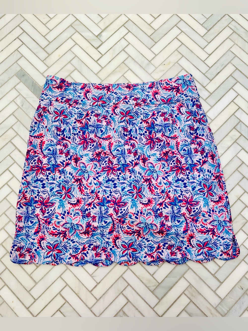 Floral Print Tennis Skirt in Pink & Blue